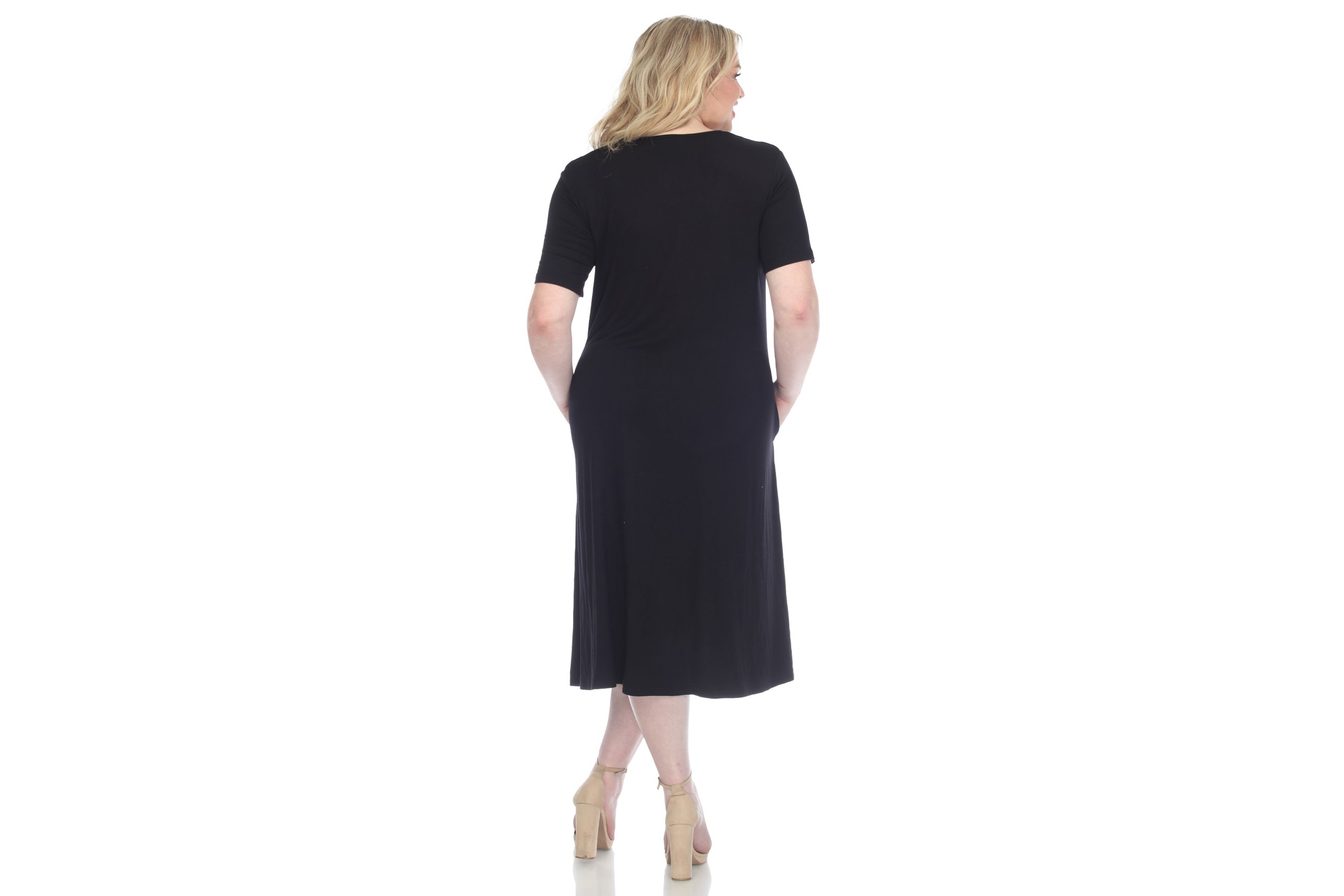 Plus Size Short Sleeve Pocket Swing Midi Dress