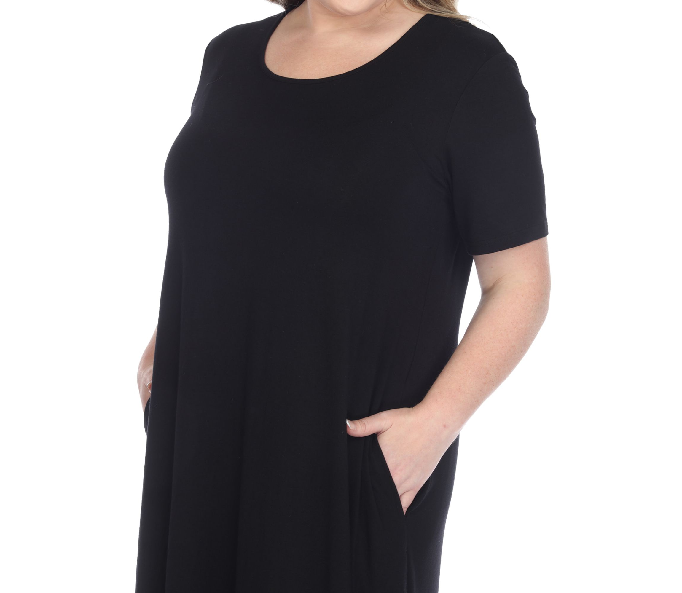 Plus Size Short Sleeve Pocket Swing Midi Dress