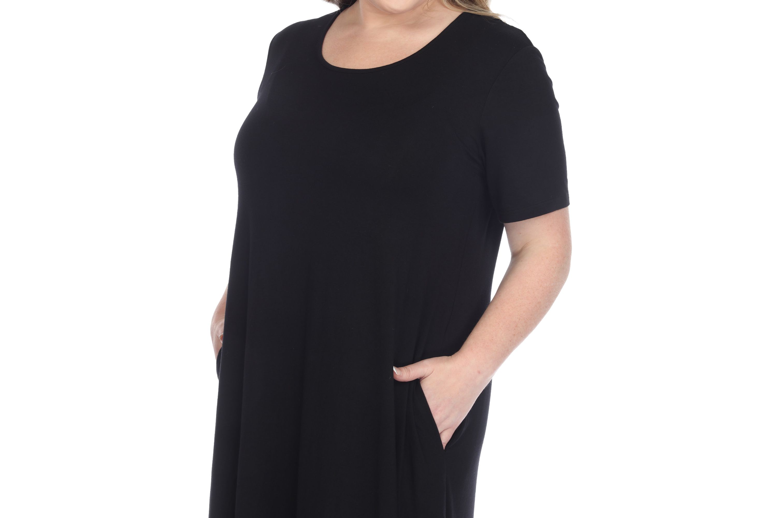 Plus Size Short Sleeve Pocket Swing Midi Dress