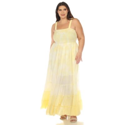 White Mark Women's Plus Size Smocked Ruffle Maxi Dress, Yellow, 3X