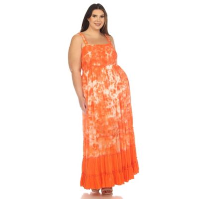 White Mark Women's Plus Size Smocked Ruffle Maxi Dress, Orange, 3X
