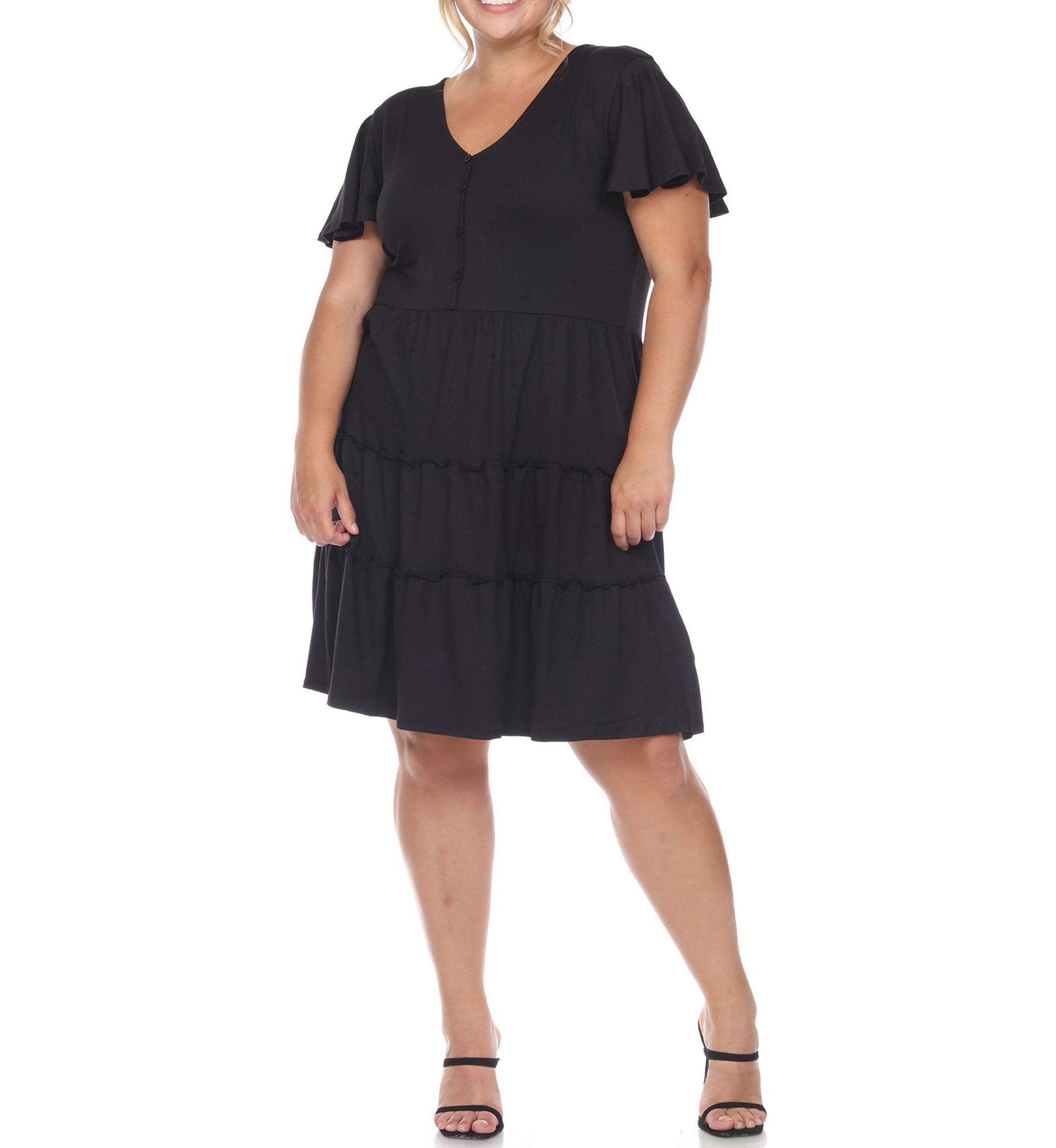 Plus Size Short Sleeve V-neck Tiered Midi Dress