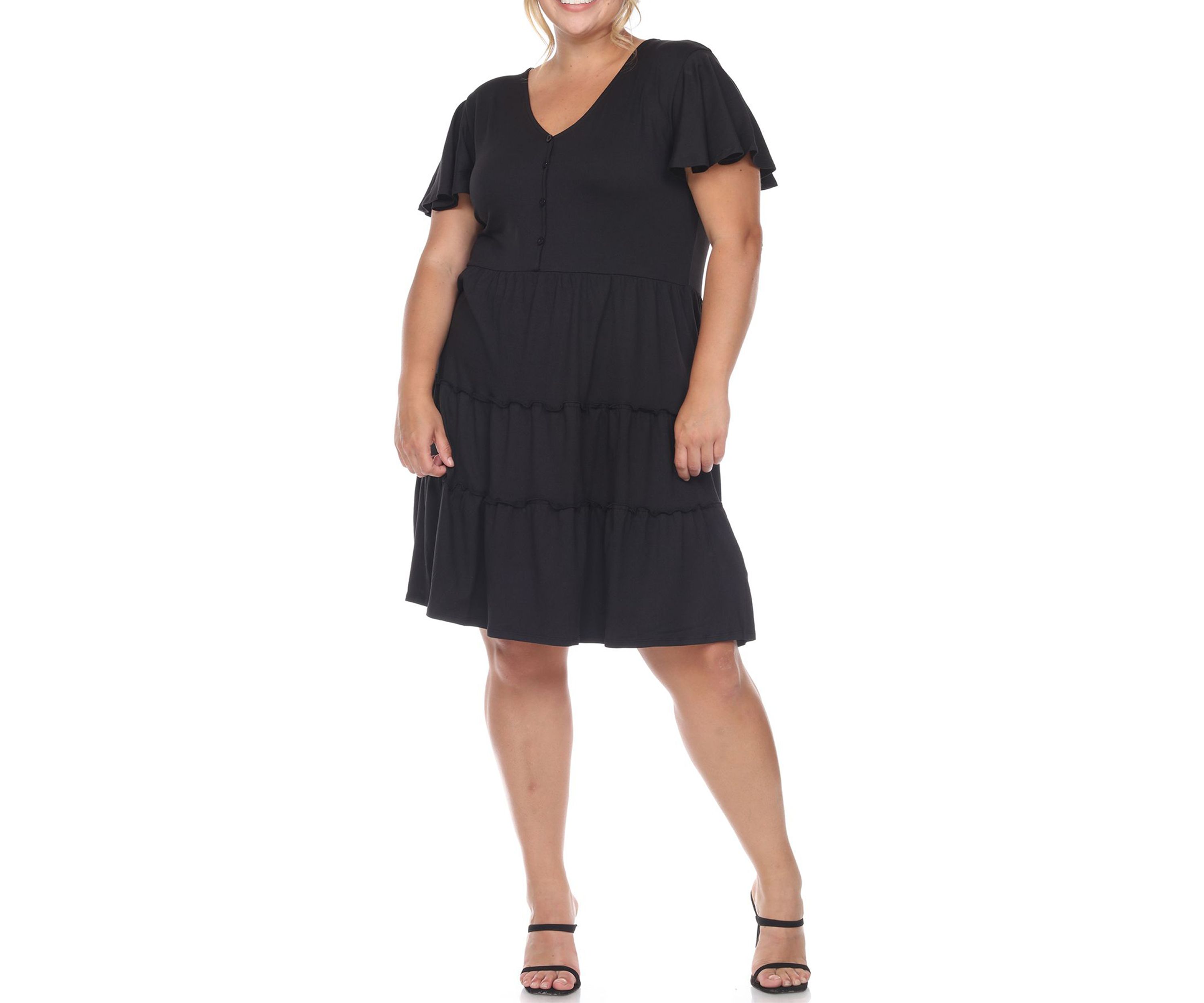 Plus Size Short Sleeve V-neck Tiered Midi Dress