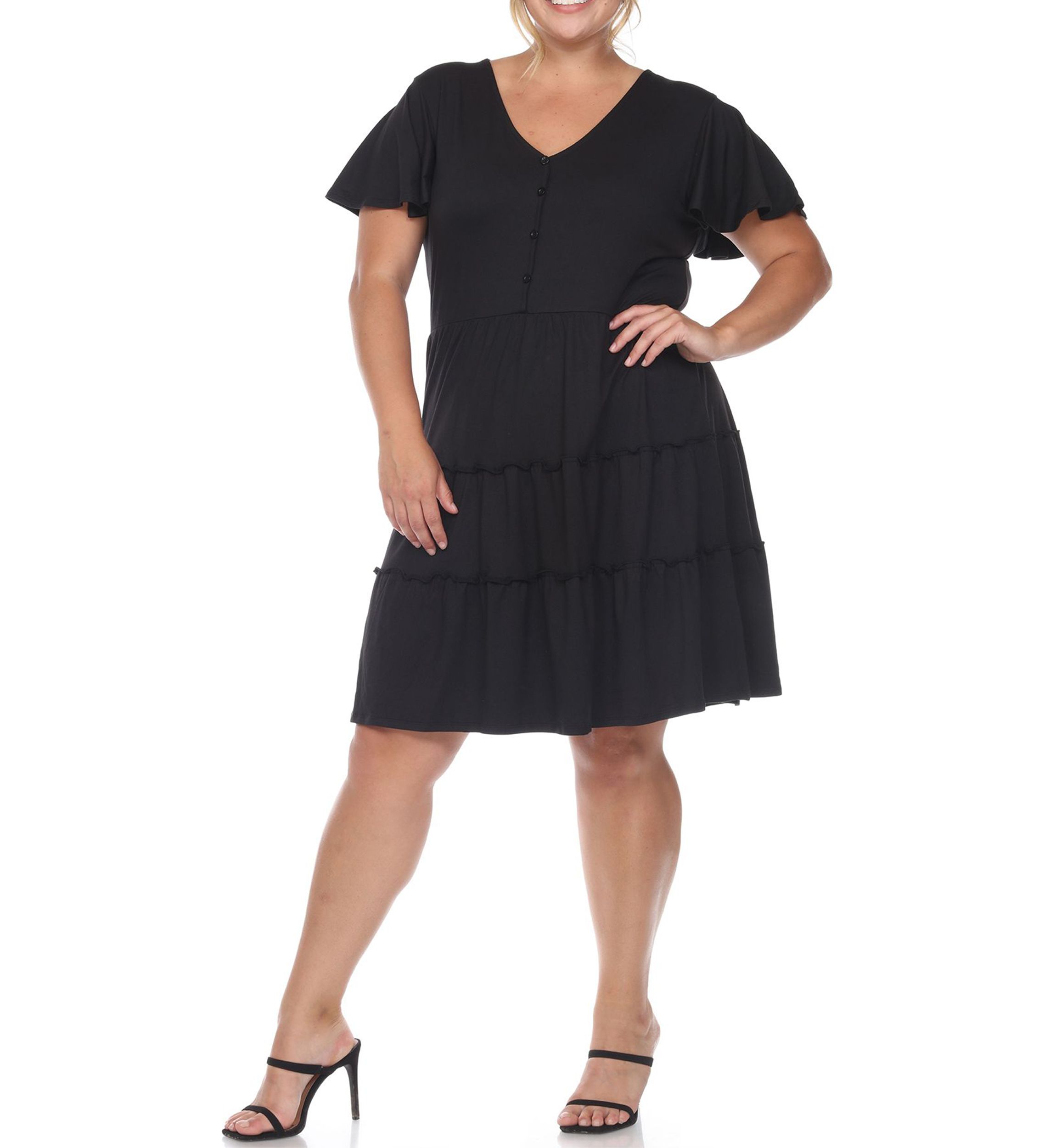 Plus Size Short Sleeve V-neck Tiered Midi Dress