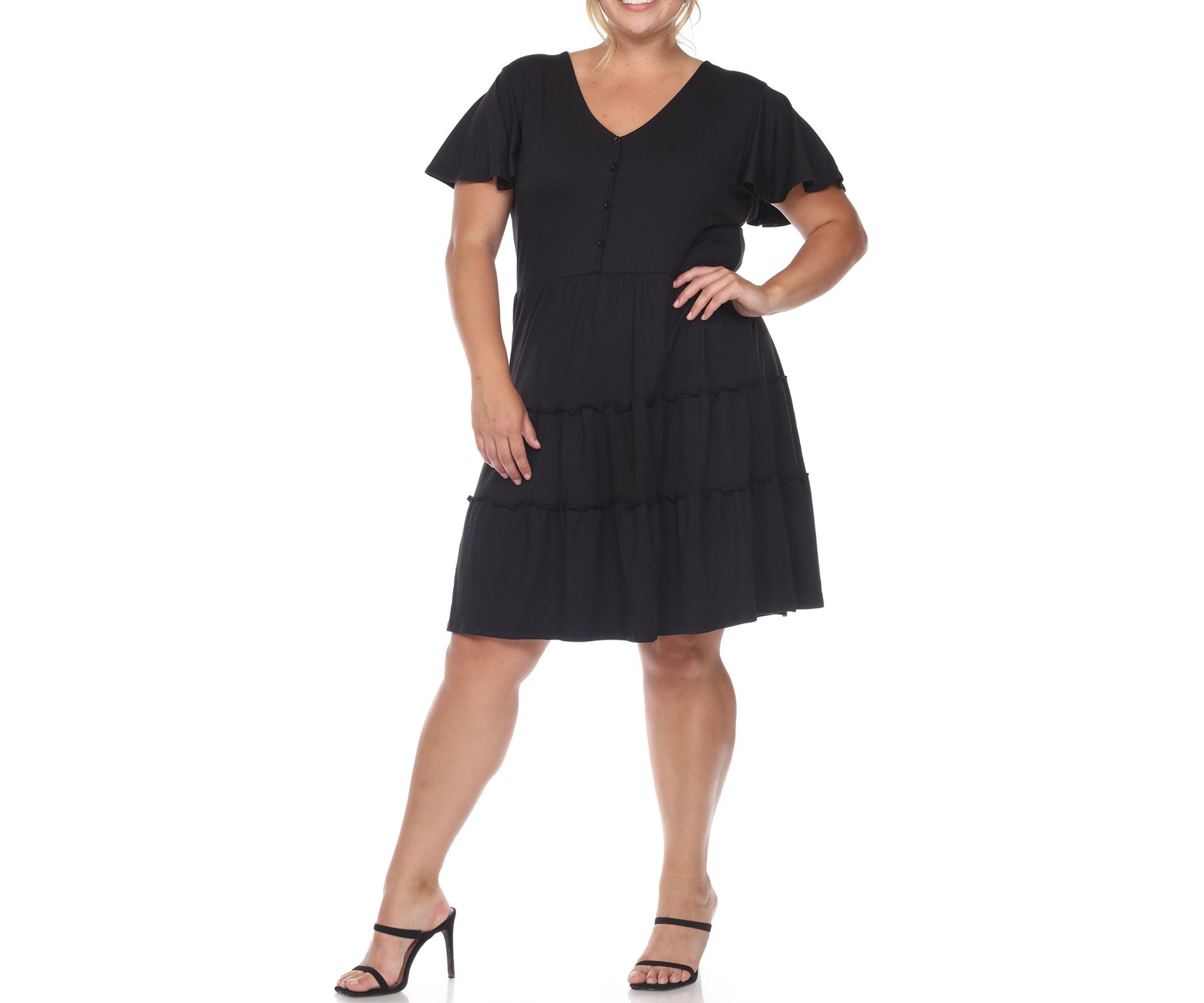 Plus Size Short Sleeve V-neck Tiered Midi Dress