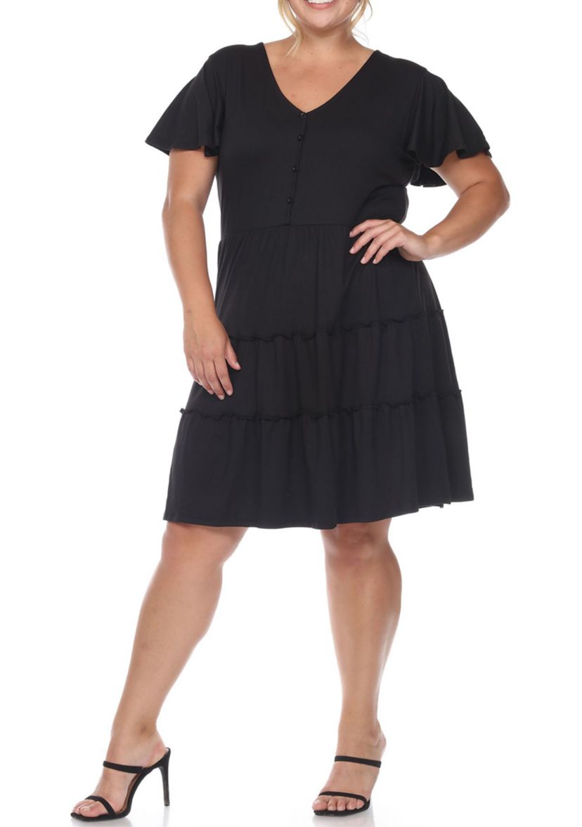 Plus Size Short Sleeve V-neck Tiered Midi Dress