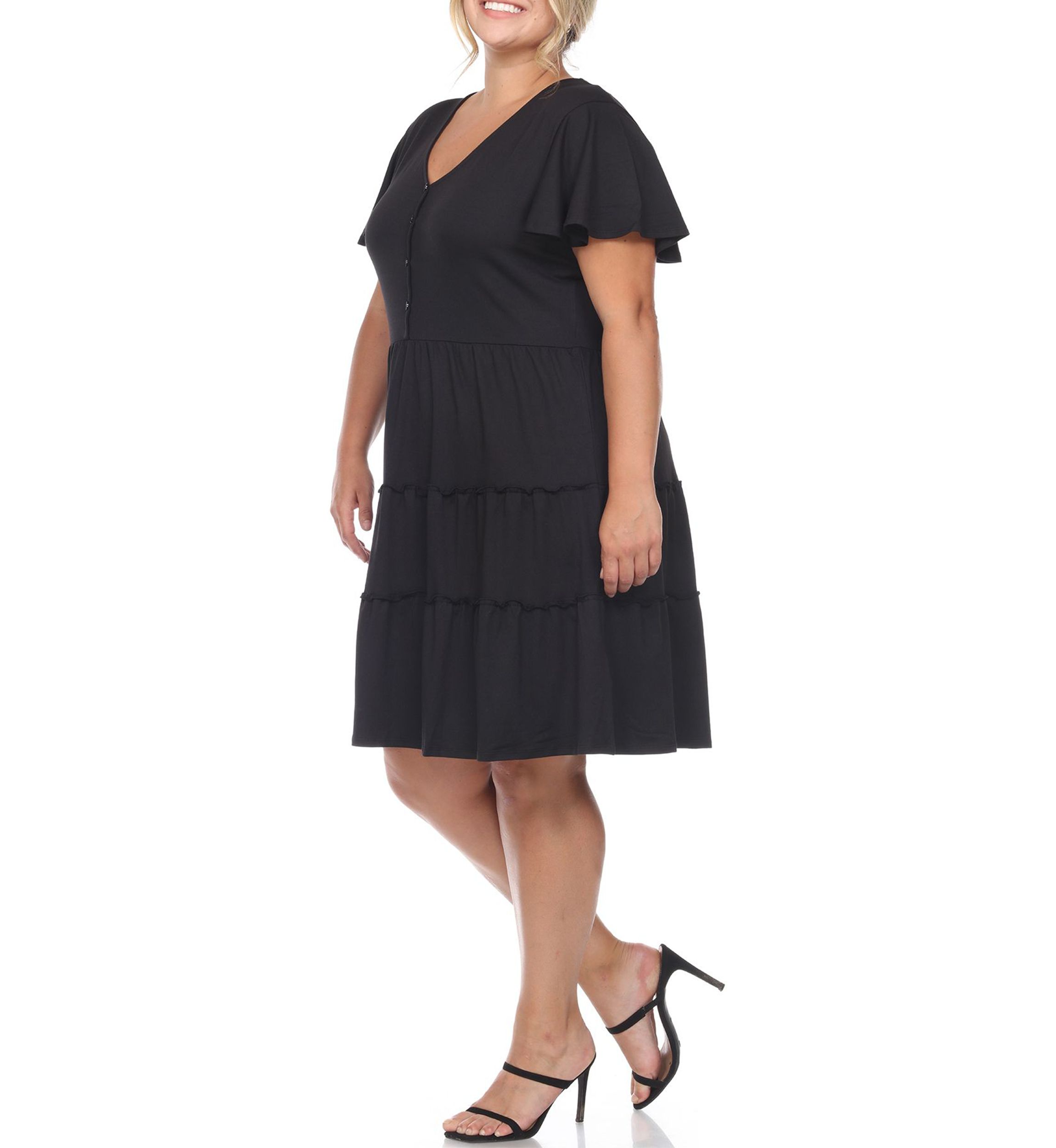 Plus Size Short Sleeve V-neck Tiered Midi Dress