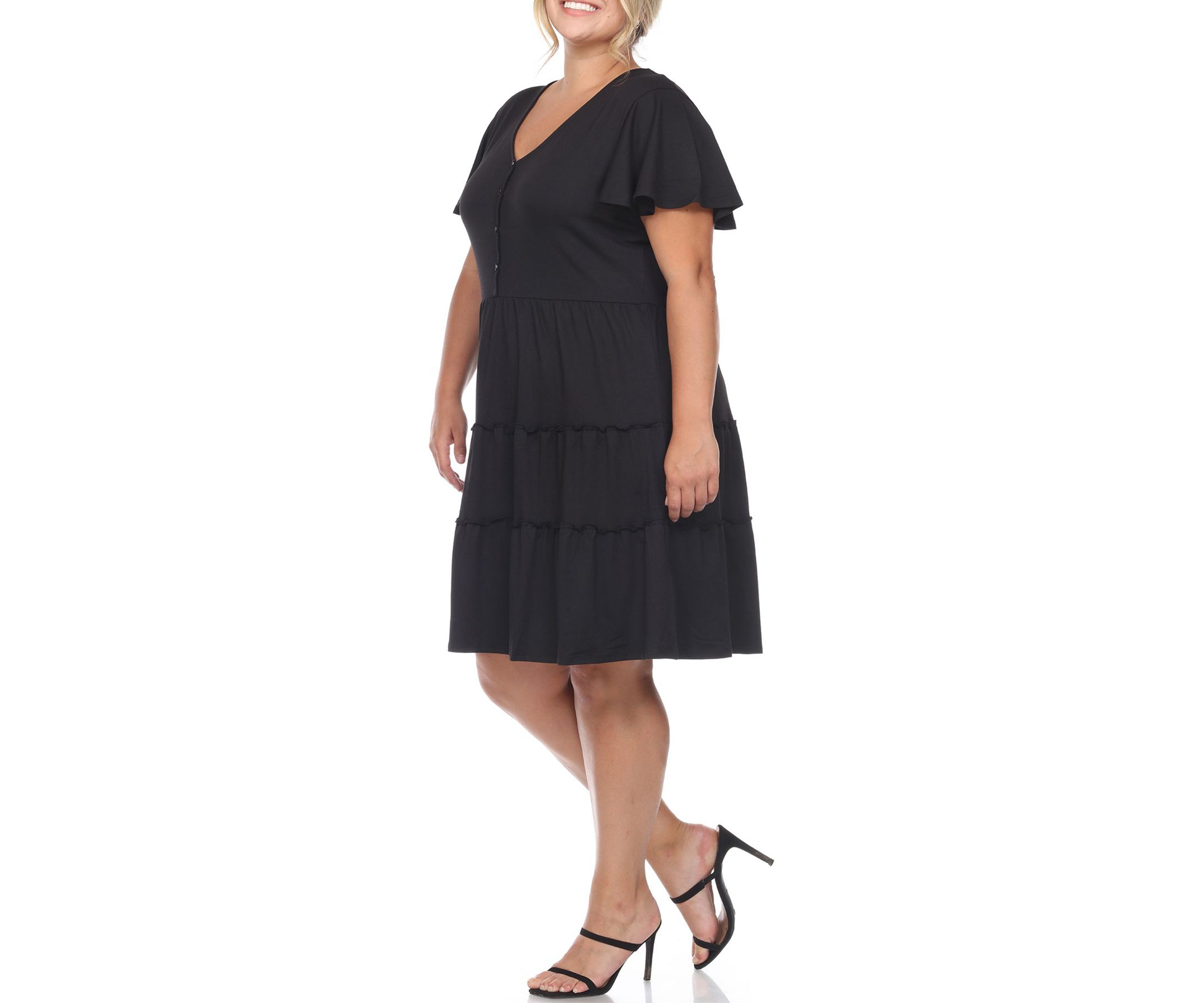 Plus Size Short Sleeve V-neck Tiered Midi Dress