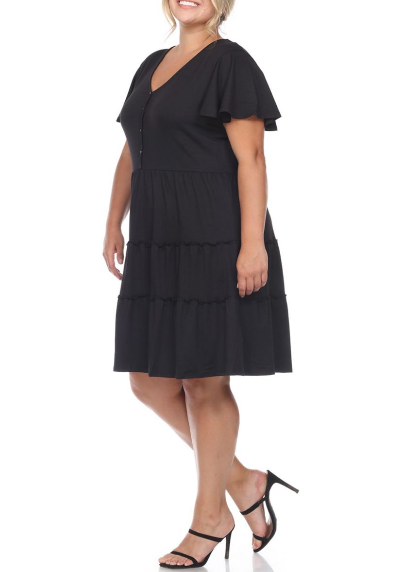 Plus Size Short Sleeve V-neck Tiered Midi Dress