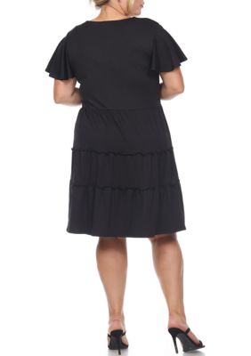 Plus Short Sleeve V-neck Tiered Midi Dress