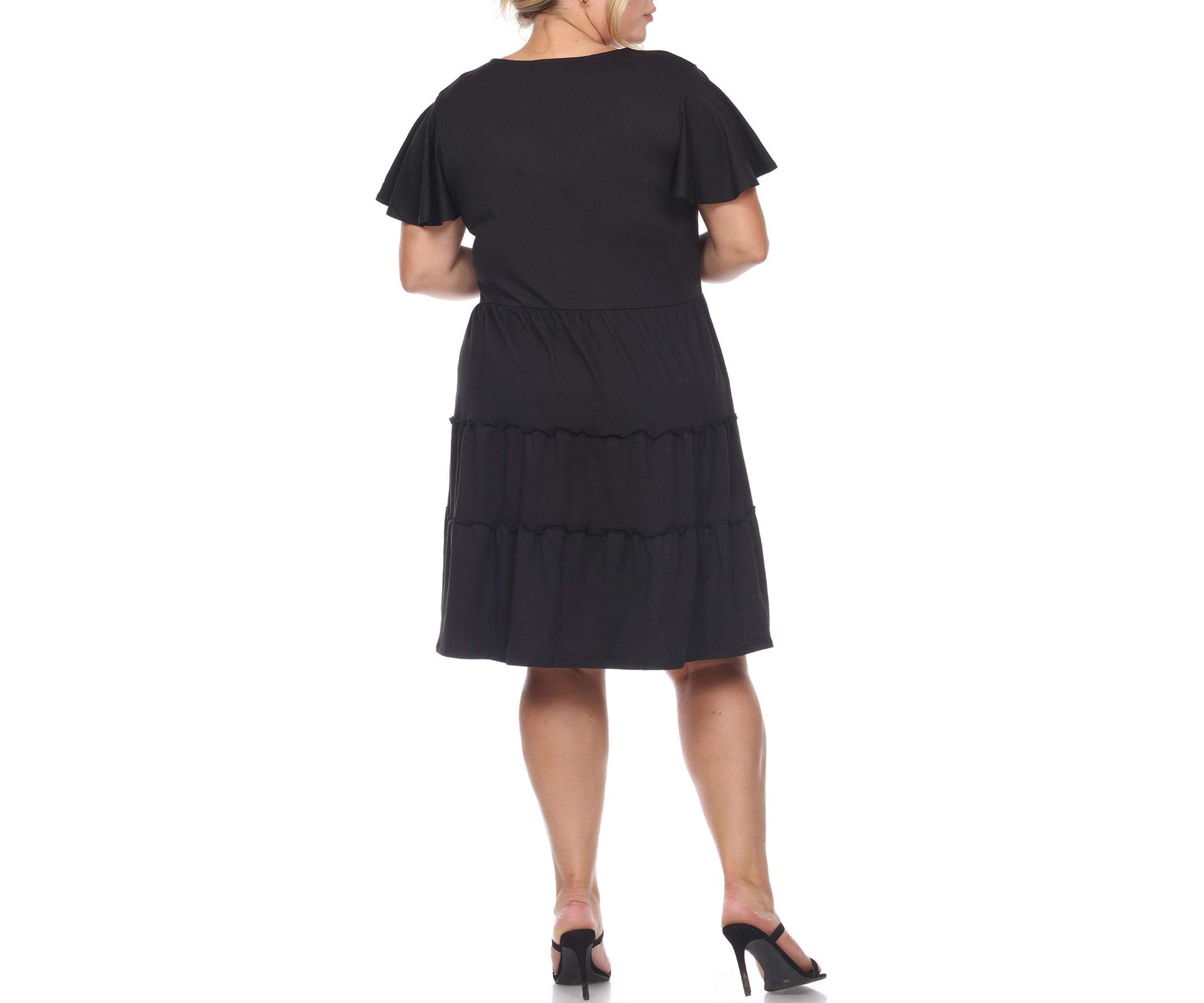 Plus Size Short Sleeve V-neck Tiered Midi Dress