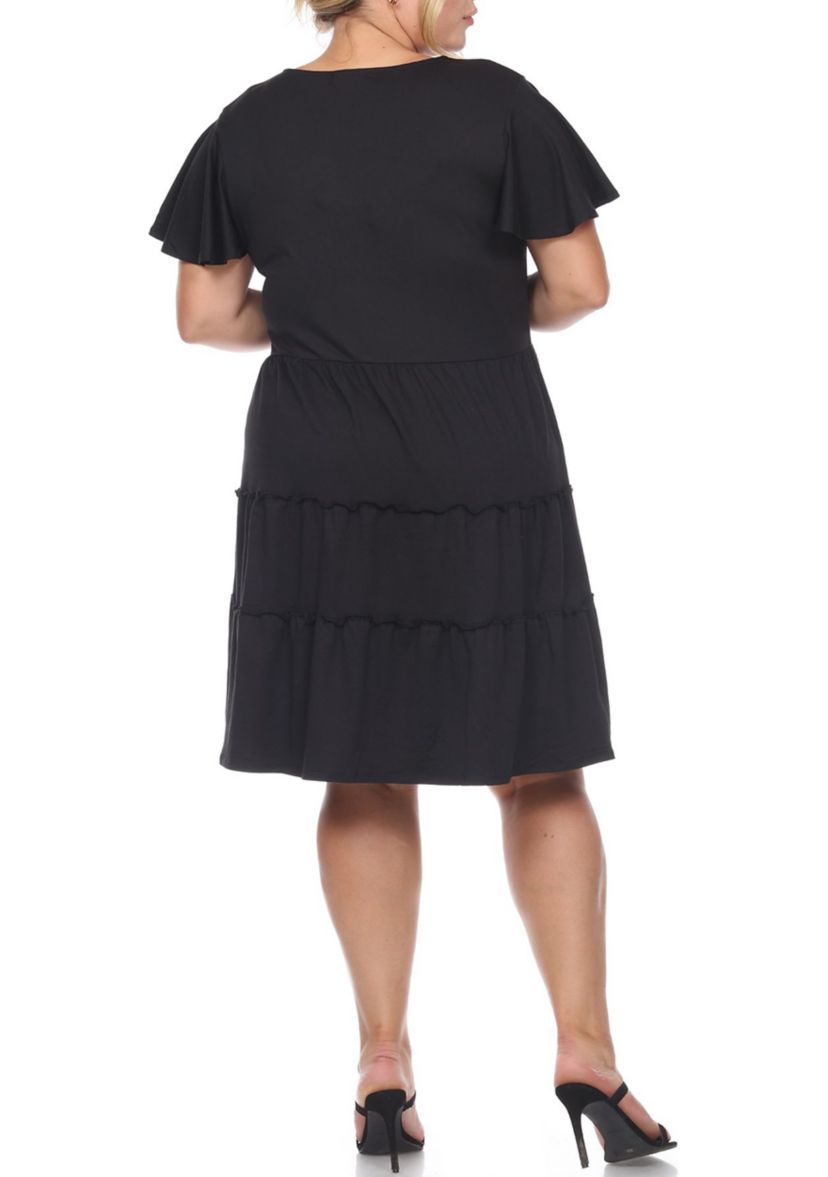 Plus Size Short Sleeve V-neck Tiered Midi Dress