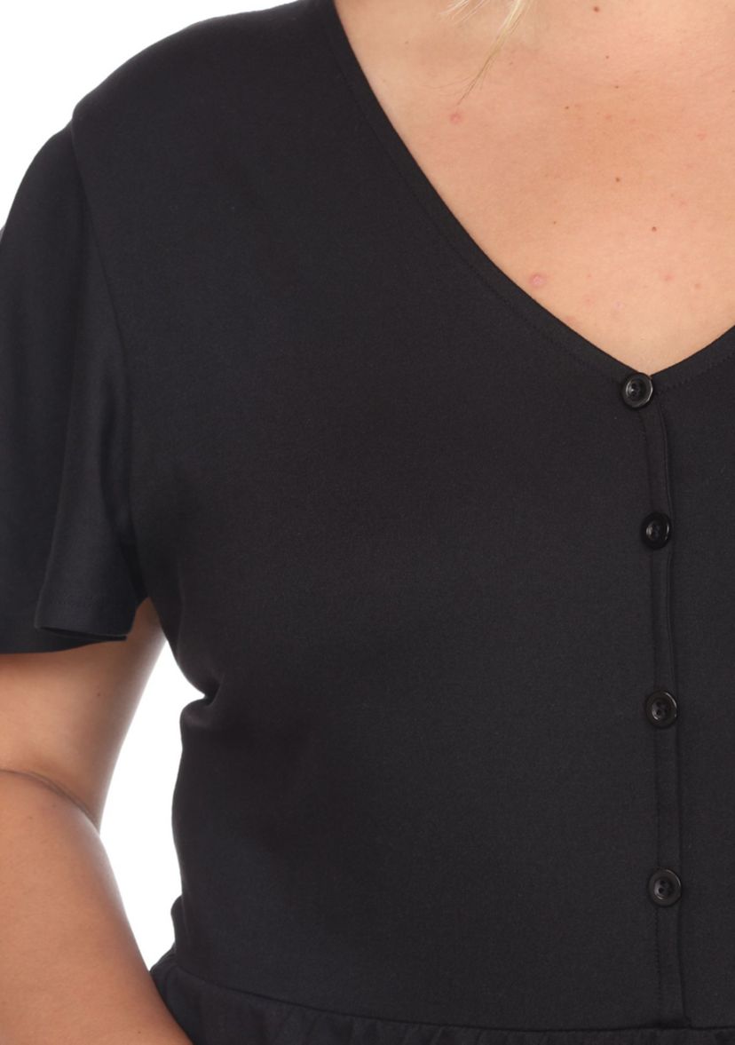 Plus Size Short Sleeve V-neck Tiered Midi Dress