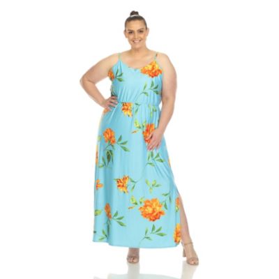 White Mark Women's Plus Size Floral Strap Maxi Dress