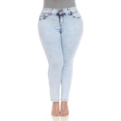 White Mark Women's Plus Size Acid Wash Stretch Denim Jeans