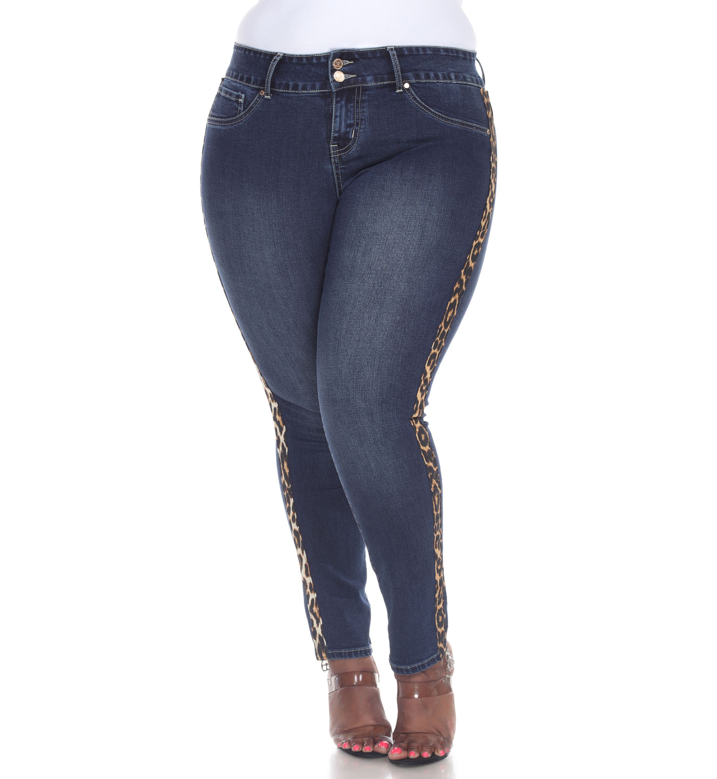 Plus Size Denim Cheetah Panel Jeans