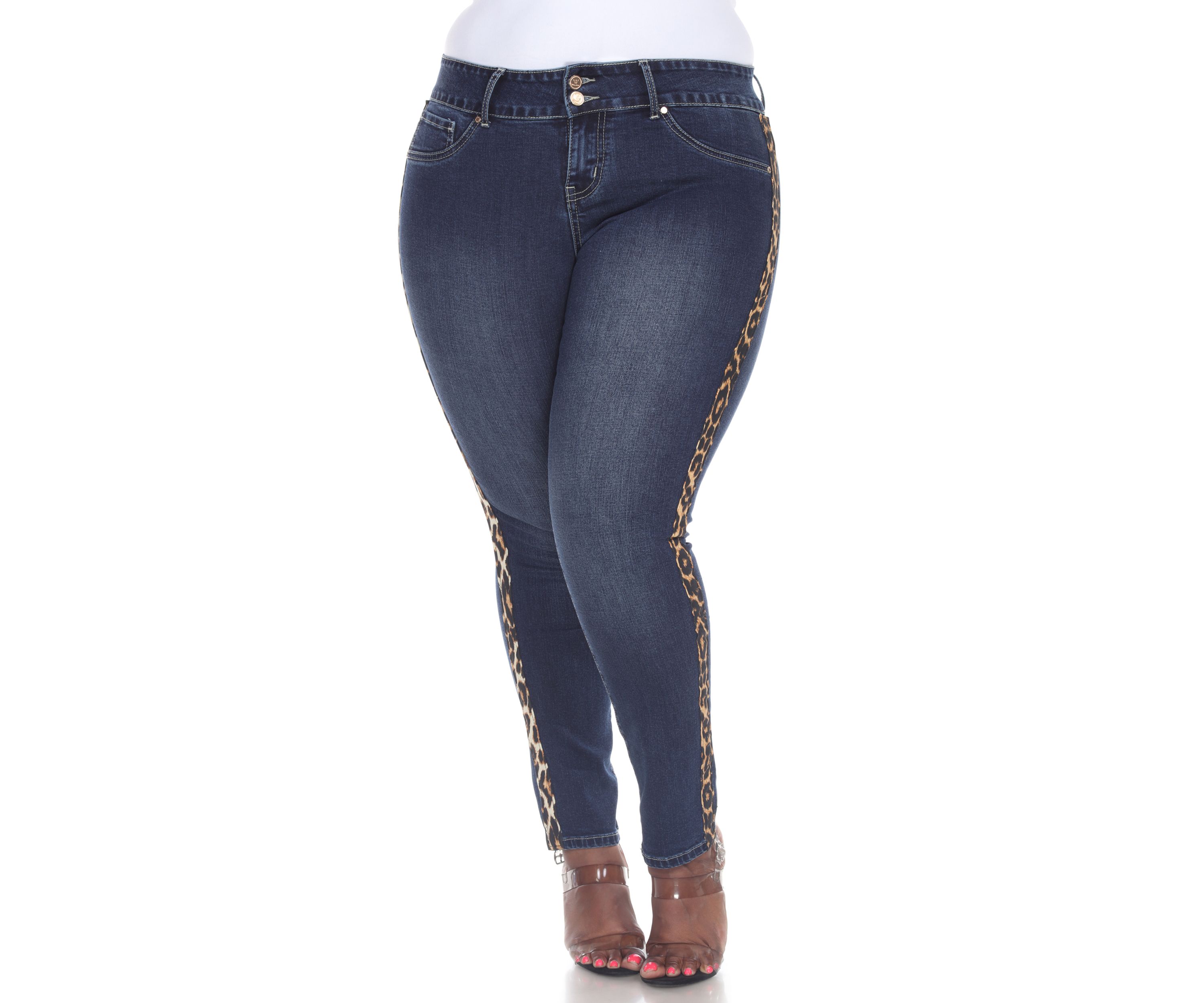 Plus Size Denim Cheetah Panel Jeans