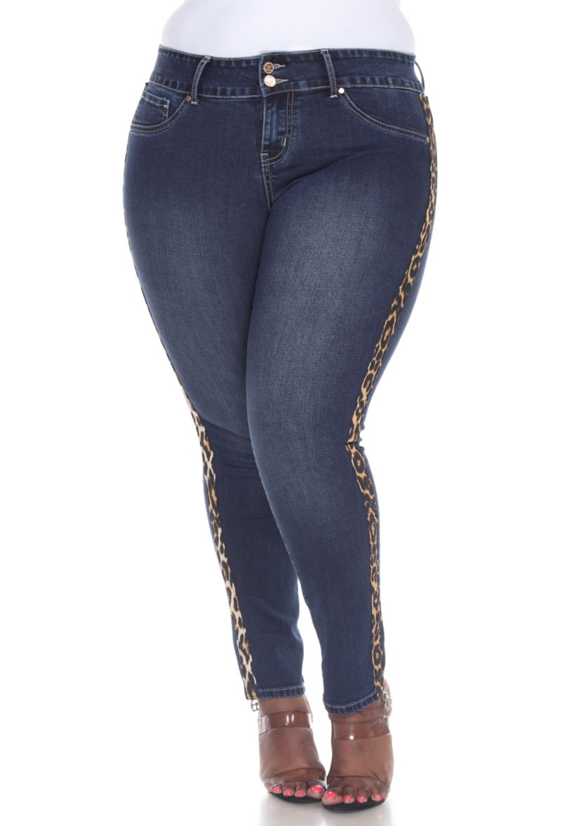 Plus Size Denim Cheetah Panel Jeans