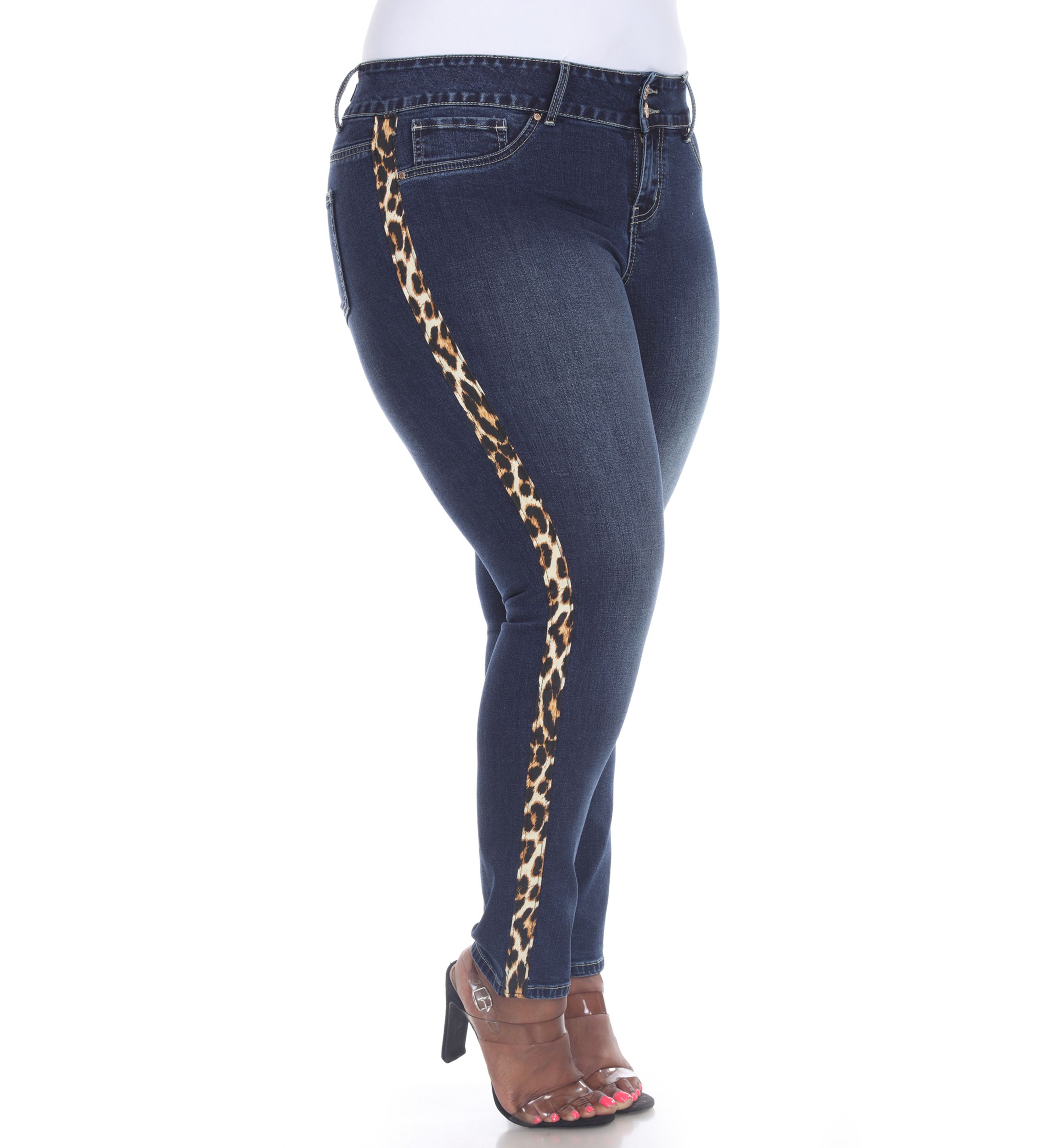 Plus Size Denim Cheetah Panel Jeans