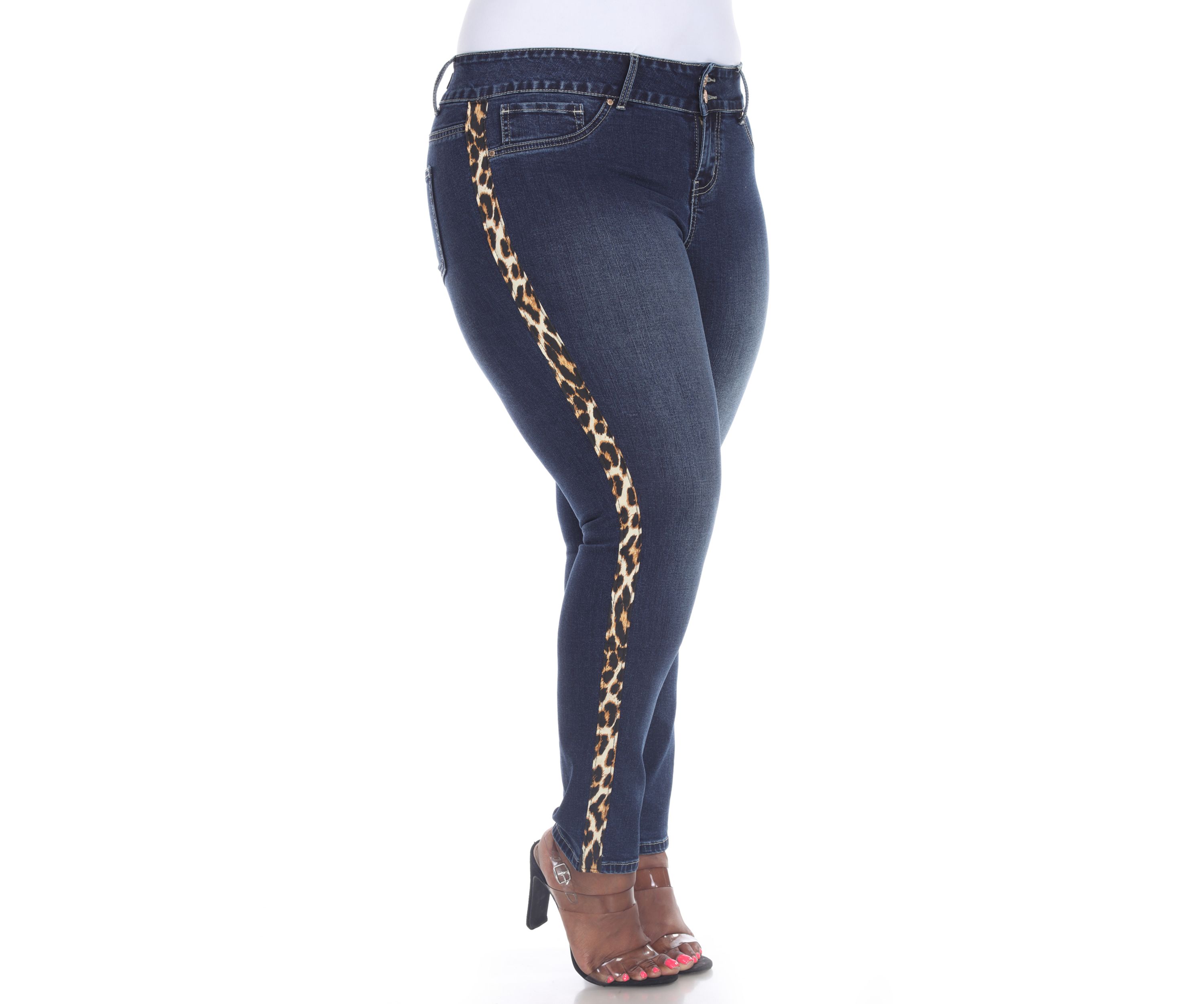 Plus Size Denim Cheetah Panel Jeans