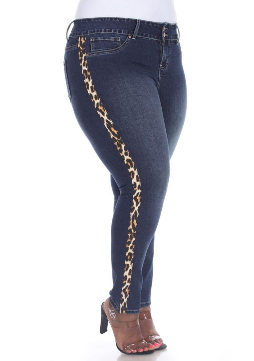 Plus Size Denim Cheetah Panel Jeans
