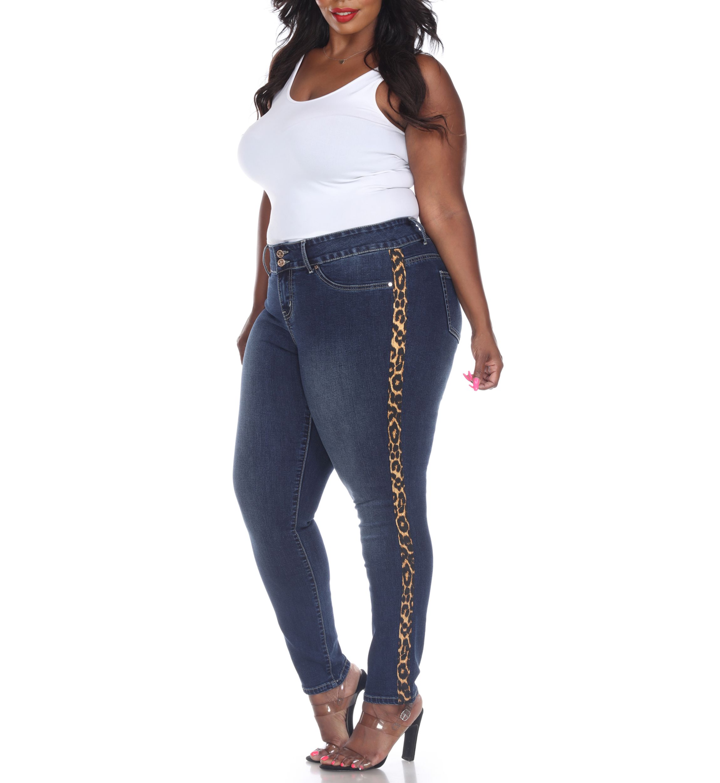 Plus Size Denim Cheetah Panel Jeans