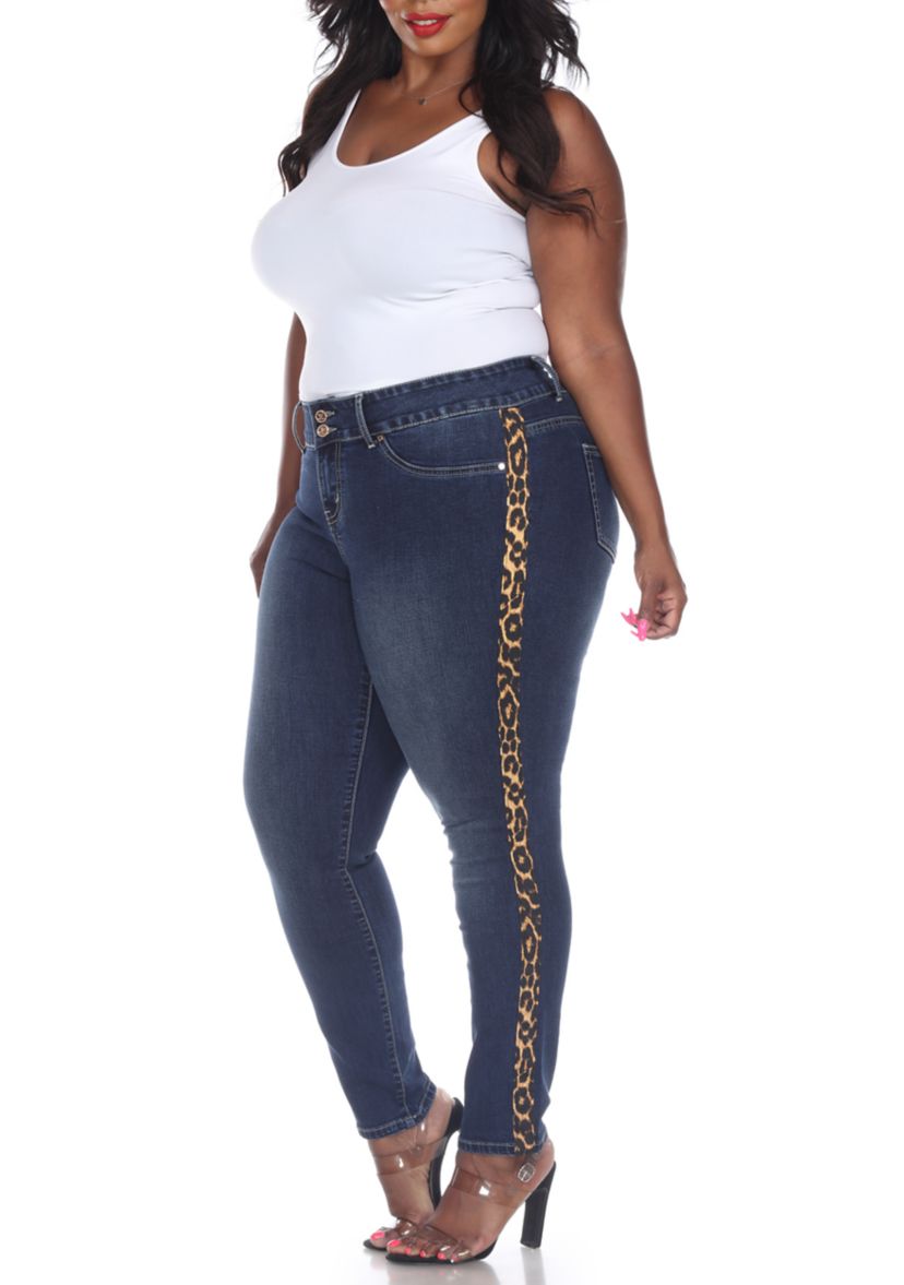 Plus Size Denim Cheetah Panel Jeans