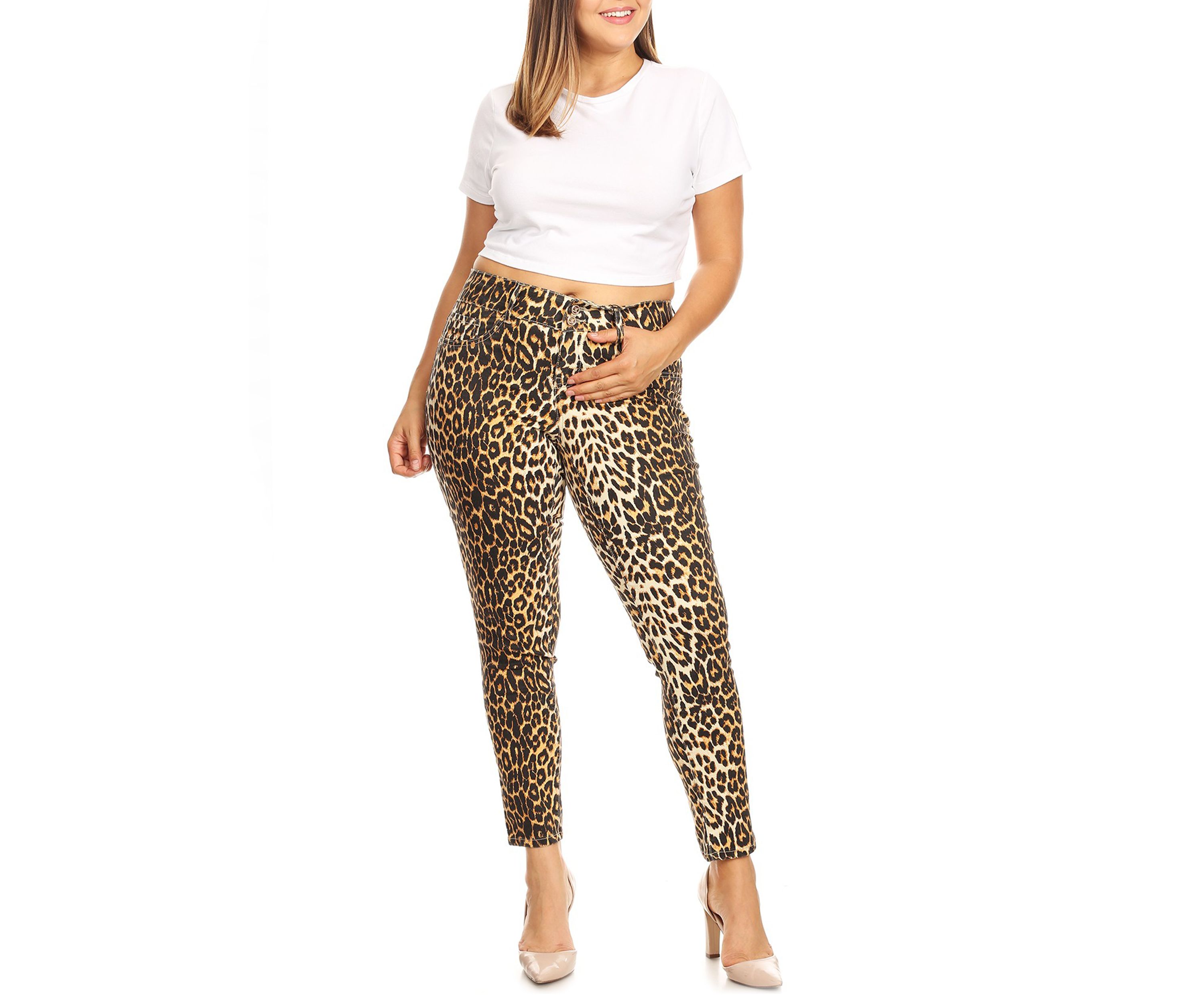  Plus Size Denim Leopard Jeans 