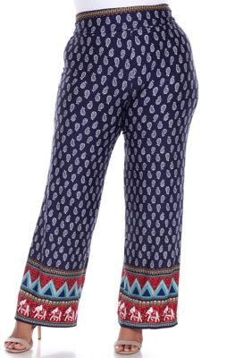 White Mark Women's Plus Size Printed Palazzo Pants