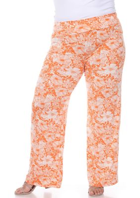 White Mark Women's Plus Size Floral Paisley Palazzo Pants, Orange, 3X