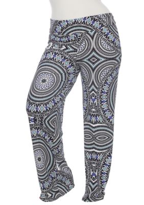 White Mark Women's Plus Size Geometric Print Palazzo Pants