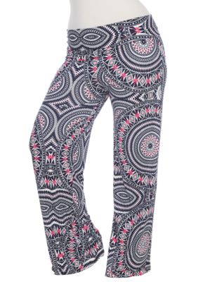 White Mark Women's Plus Size Geometric Print Palazzo Pants, Red, 3X