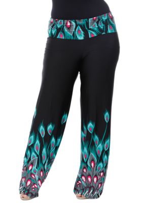 White Mark Women's Plus Size Printed Palazzo Pants