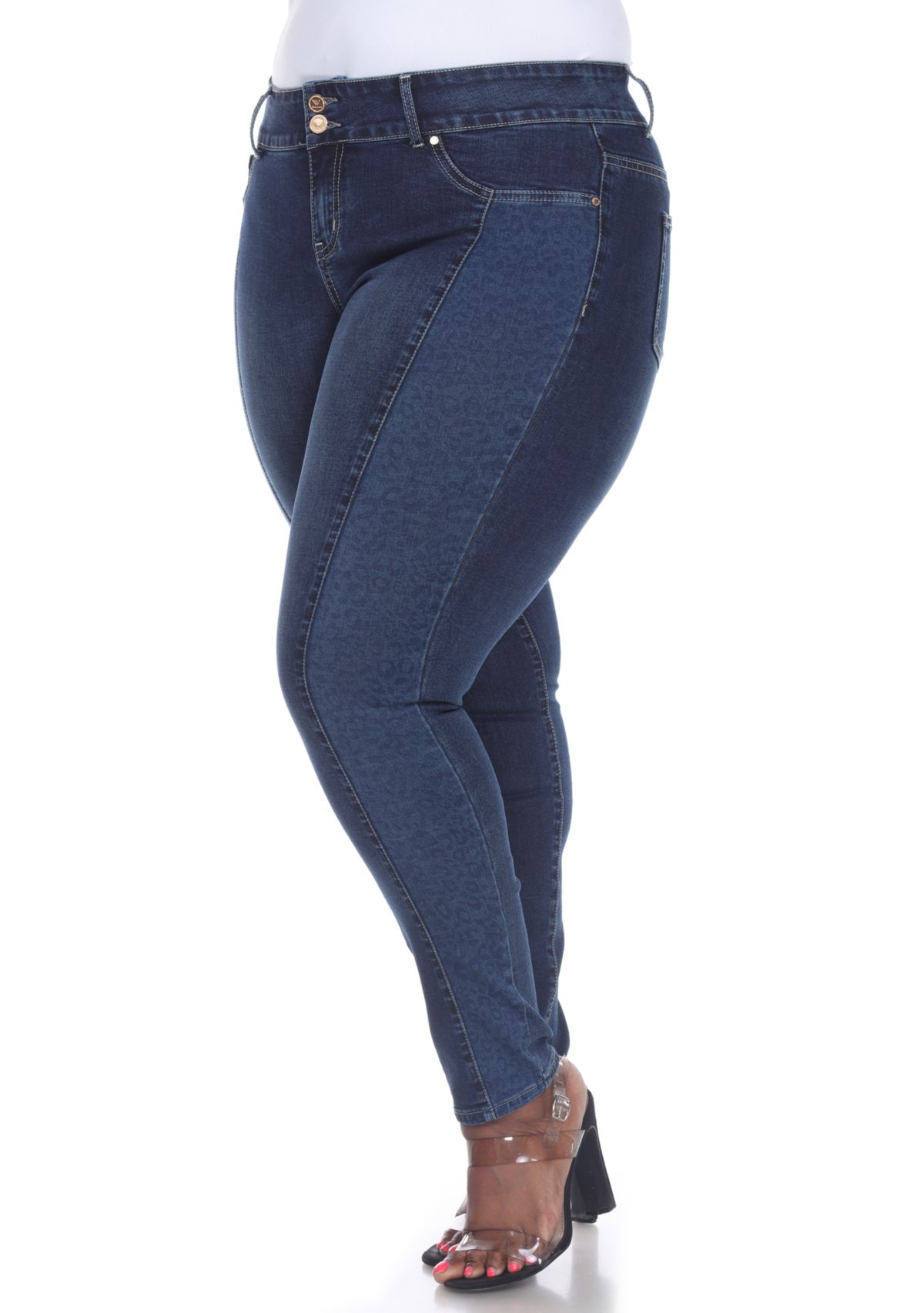  Plus Size Denim Leopard Panel Jeans 