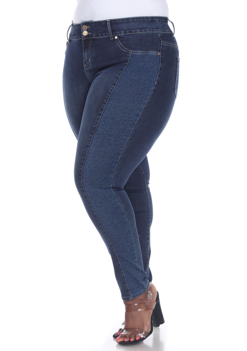  Plus Size Denim Leopard Panel Jeans 