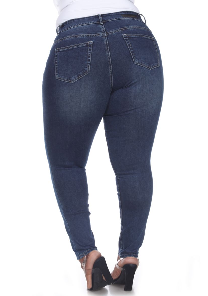  Plus Size Denim Leopard Panel Jeans 