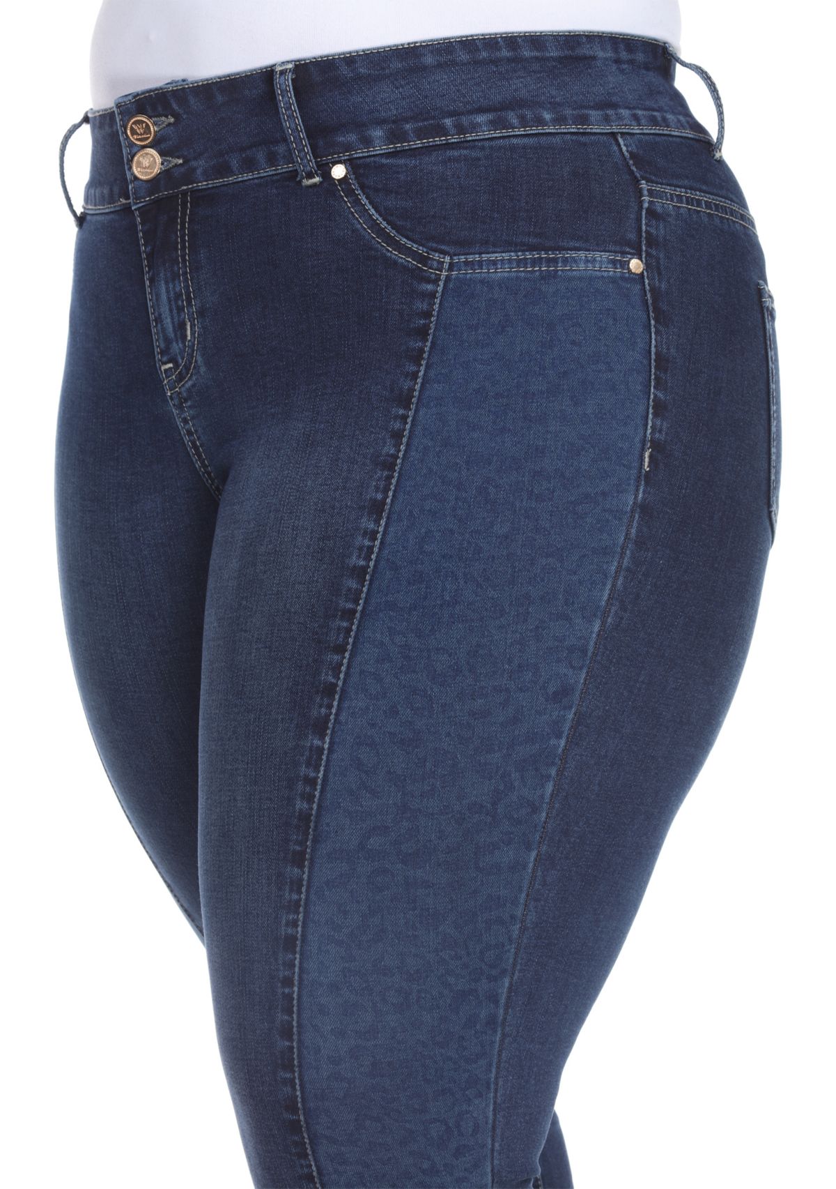  Plus Size Denim Leopard Panel Jeans 