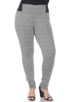 White Mark Women's Plus Size Jacquard Slim Pants, Grey, 3X