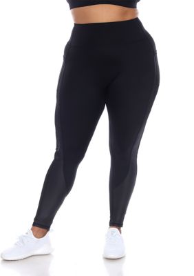 White Mark Women's Plus Size High-Waist Mesh Fitness Leggings
