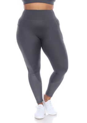 White Mark Women's Plus Size High-Waist Mesh Fitness Leggings, Grey, 3X