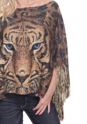 Plus Leopard Print Poncho with Fringe