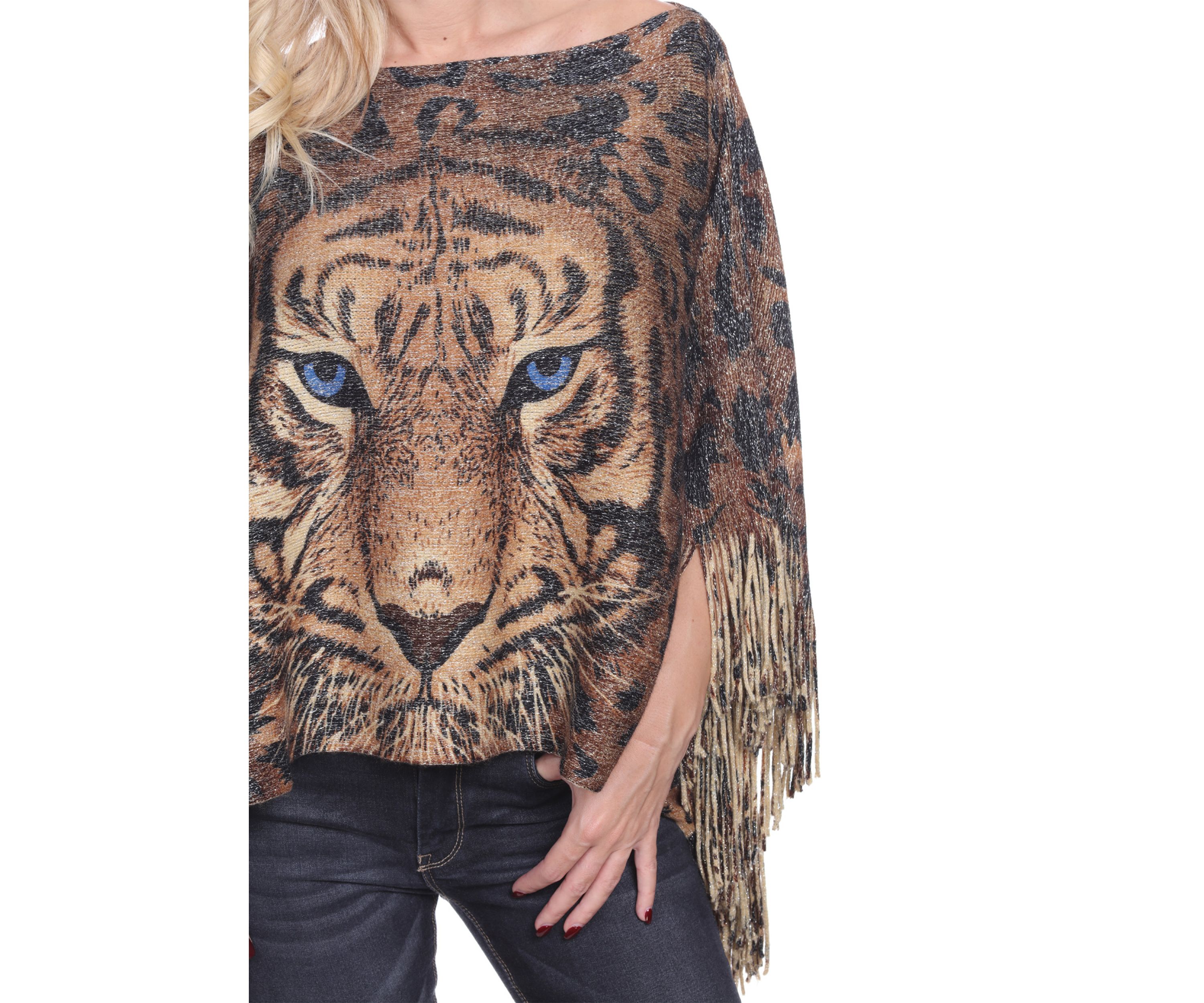 Plus Size Leopard Print Poncho with Fringe