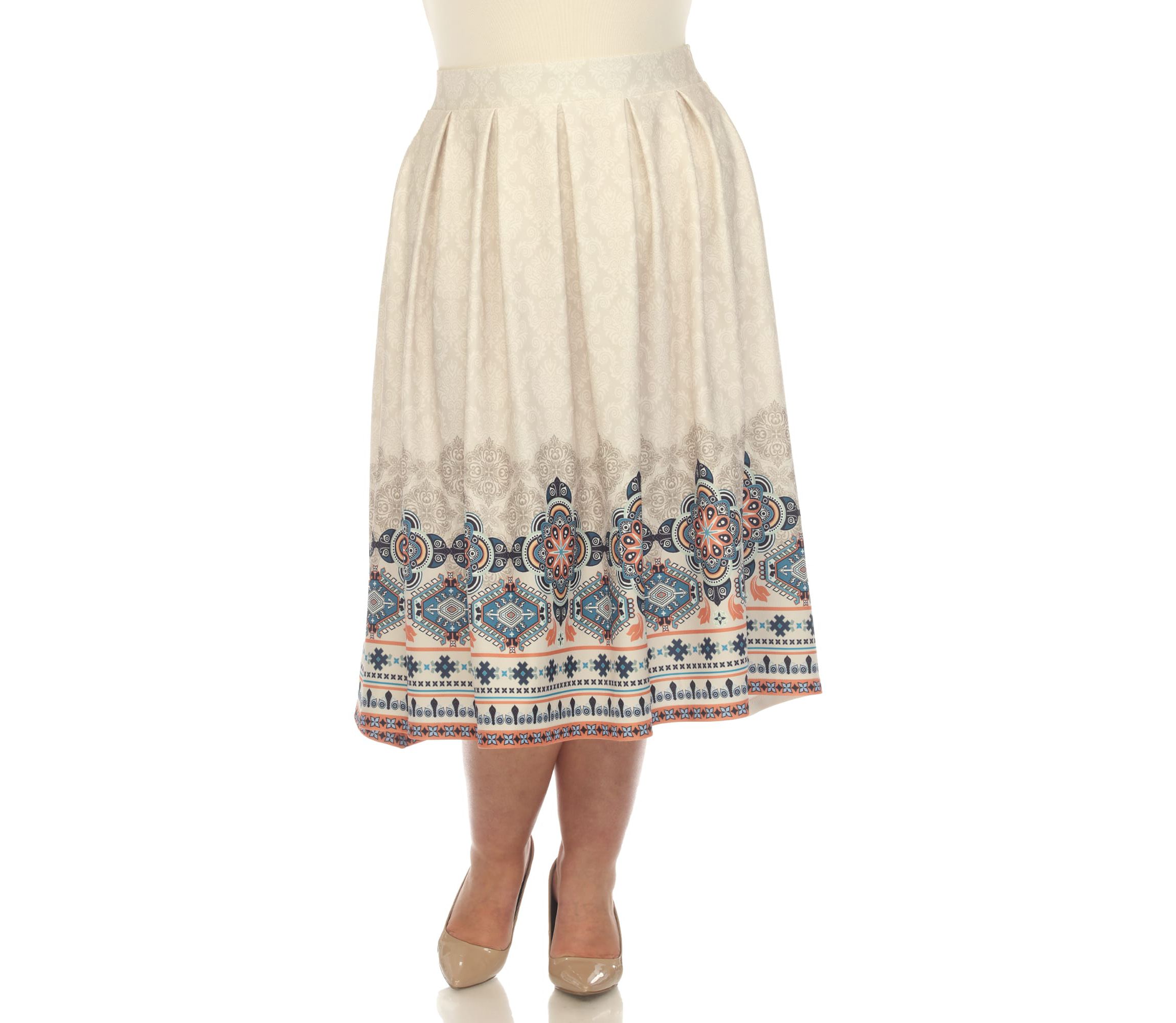 Plus Size Floral Border Print Flared Skirt