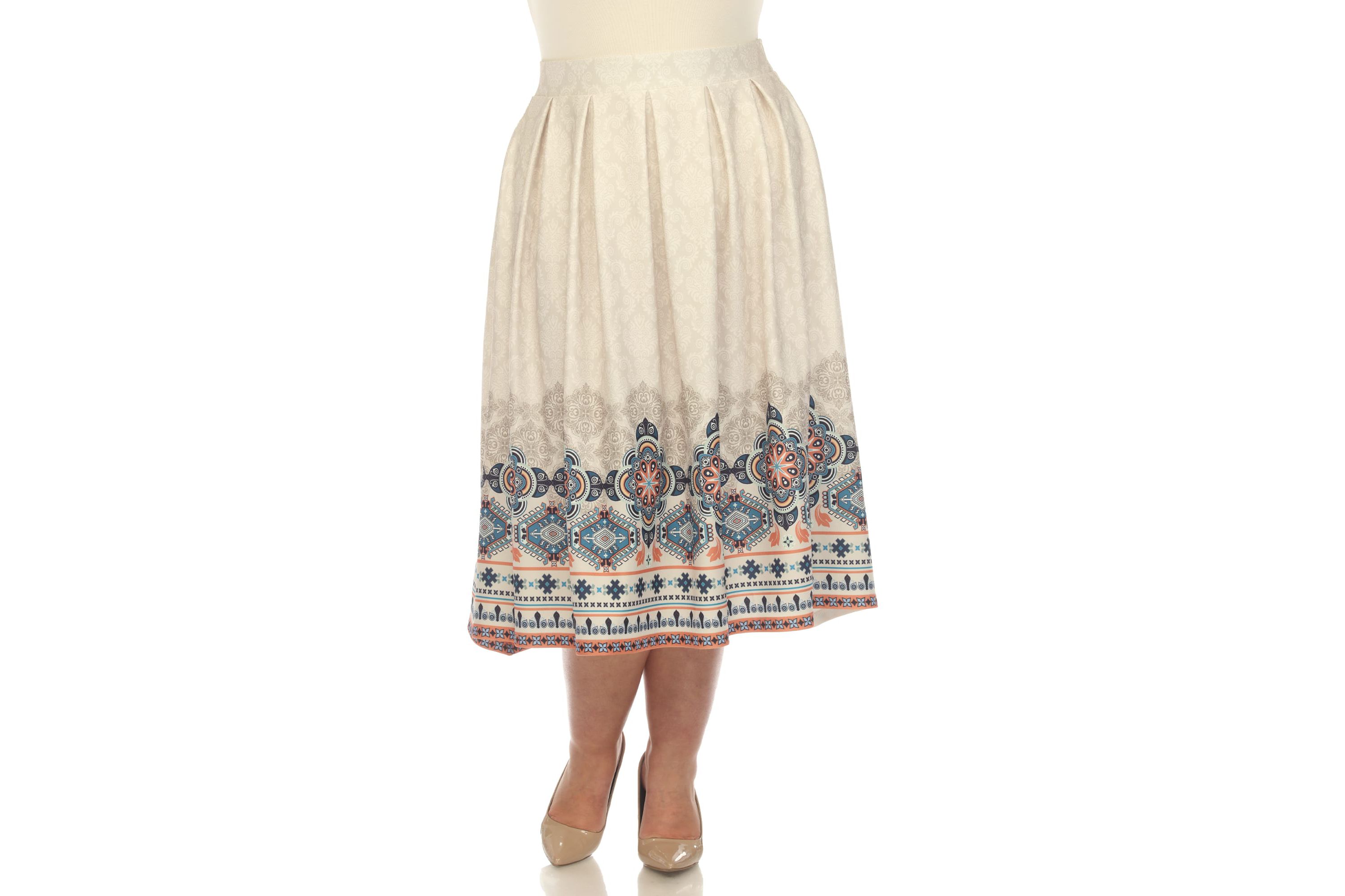 Plus Size Floral Border Print Flared Skirt