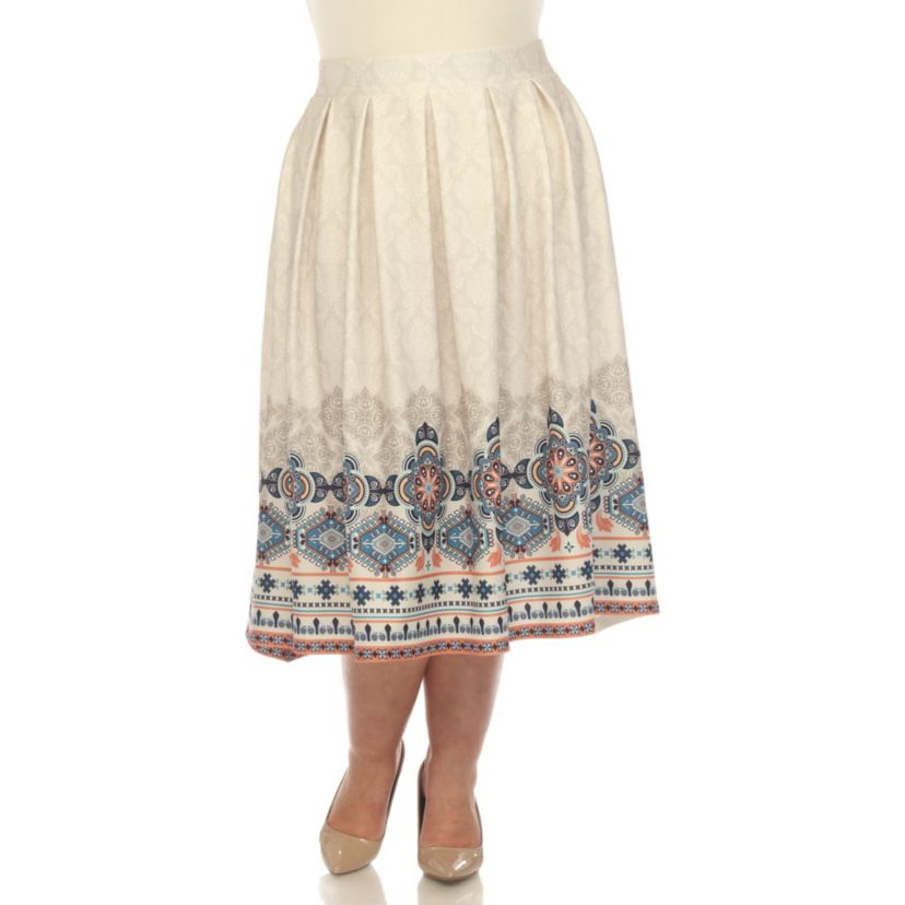 Plus Size Floral Border Print Flared Skirt