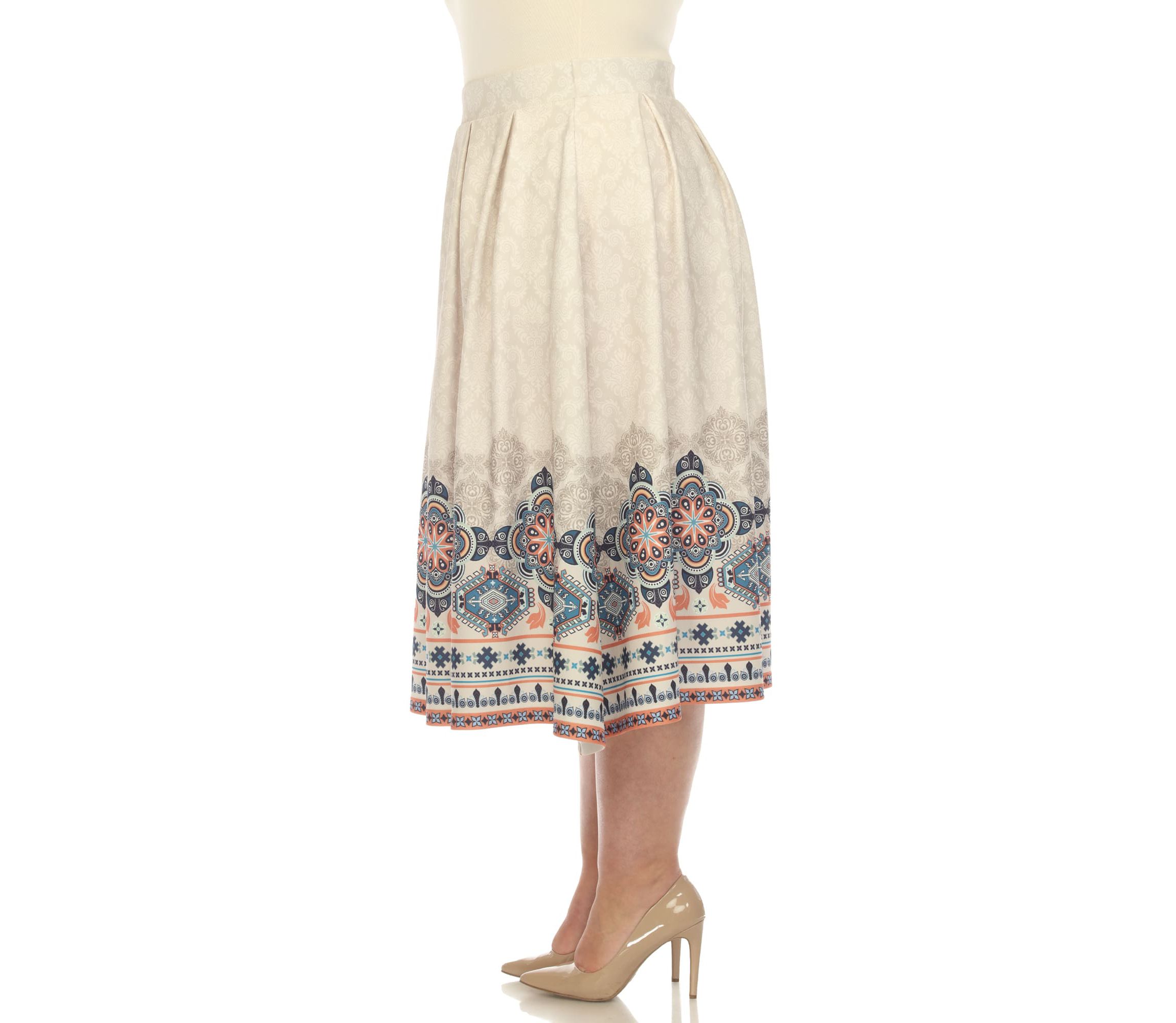 Plus Size Floral Border Print Flared Skirt