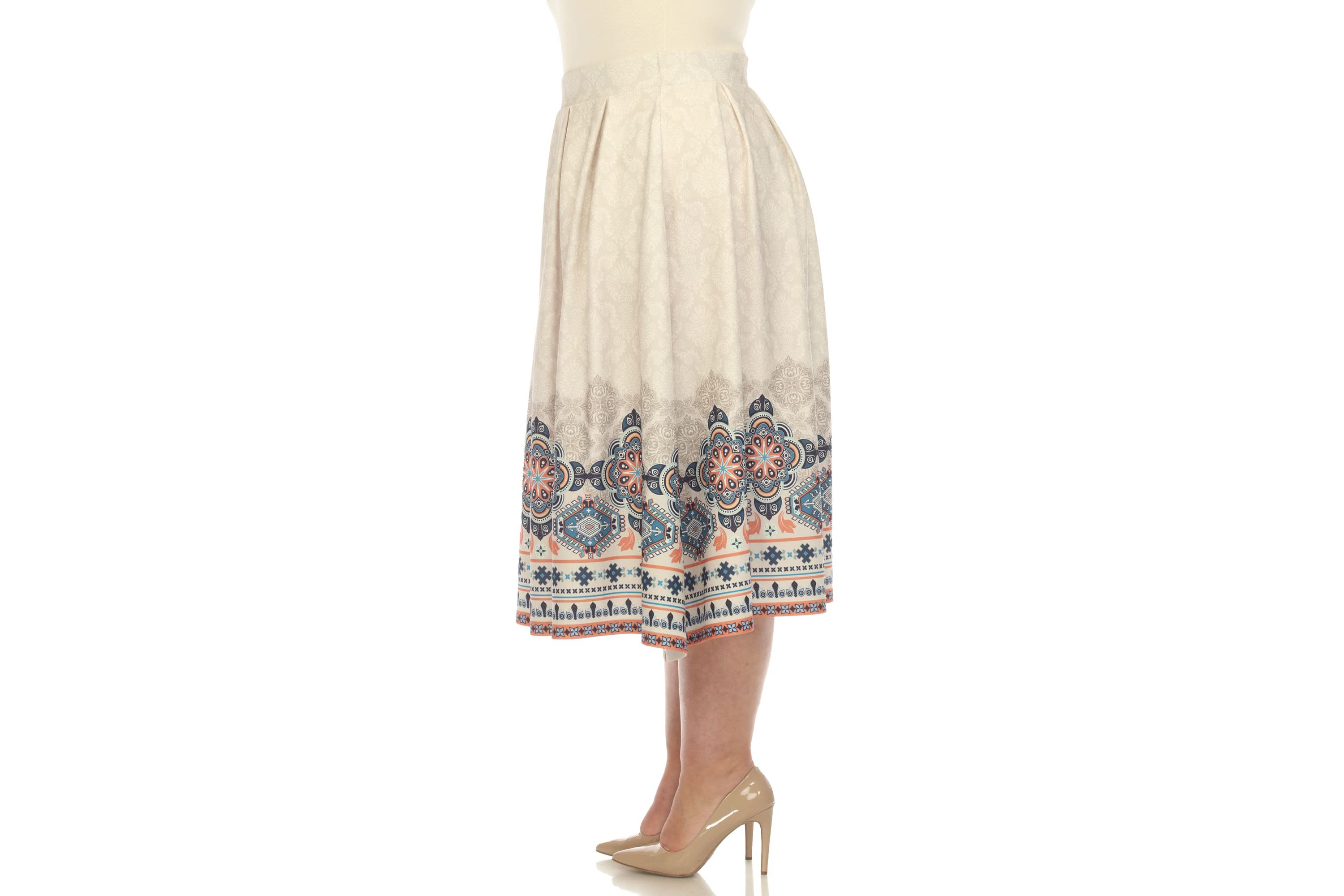 Plus Size Floral Border Print Flared Skirt