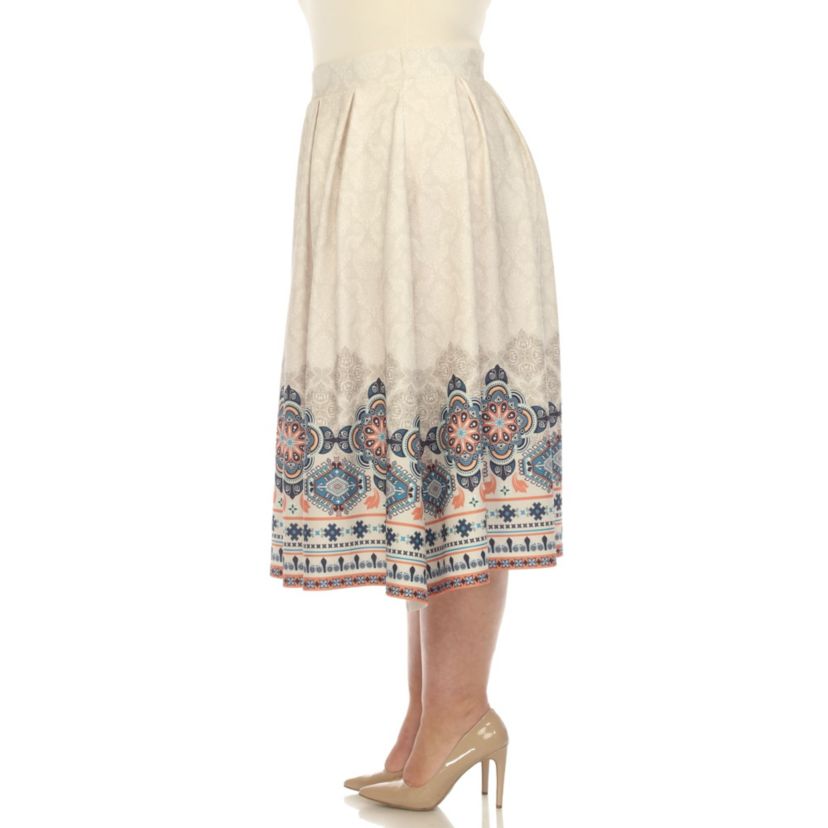 Plus Size Floral Border Print Flared Skirt