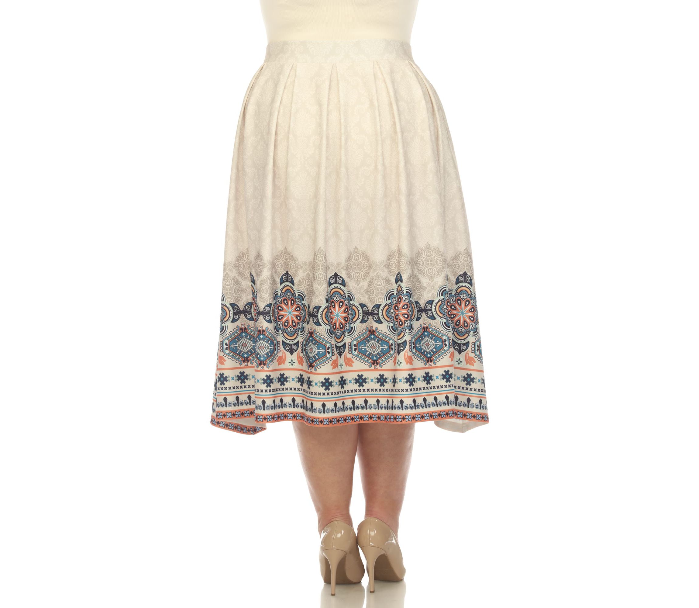 Plus Size Floral Border Print Flared Skirt