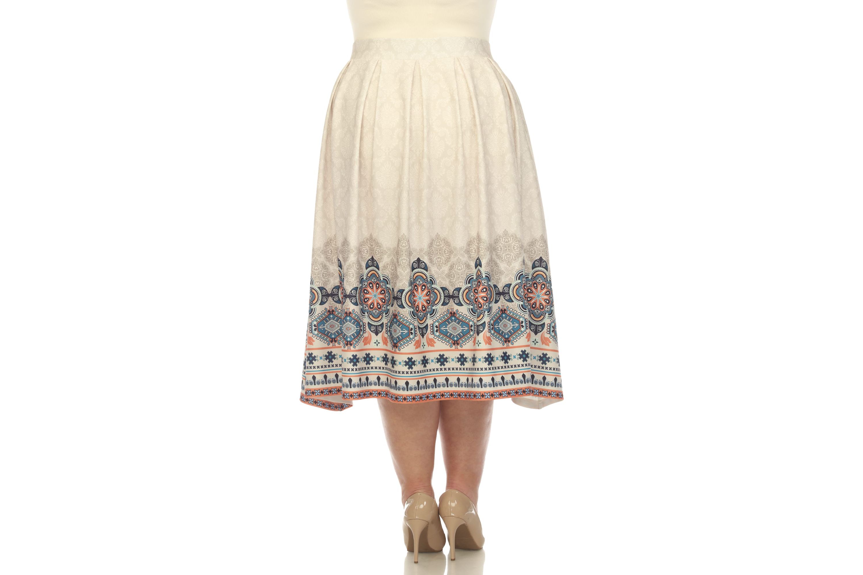 Plus Size Floral Border Print Flared Skirt